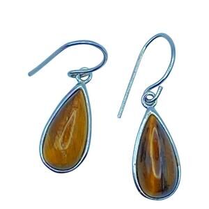 Tigers Eye Silver Earrings 925 Sterling Teardrop Dangle Drop-Signed ATI